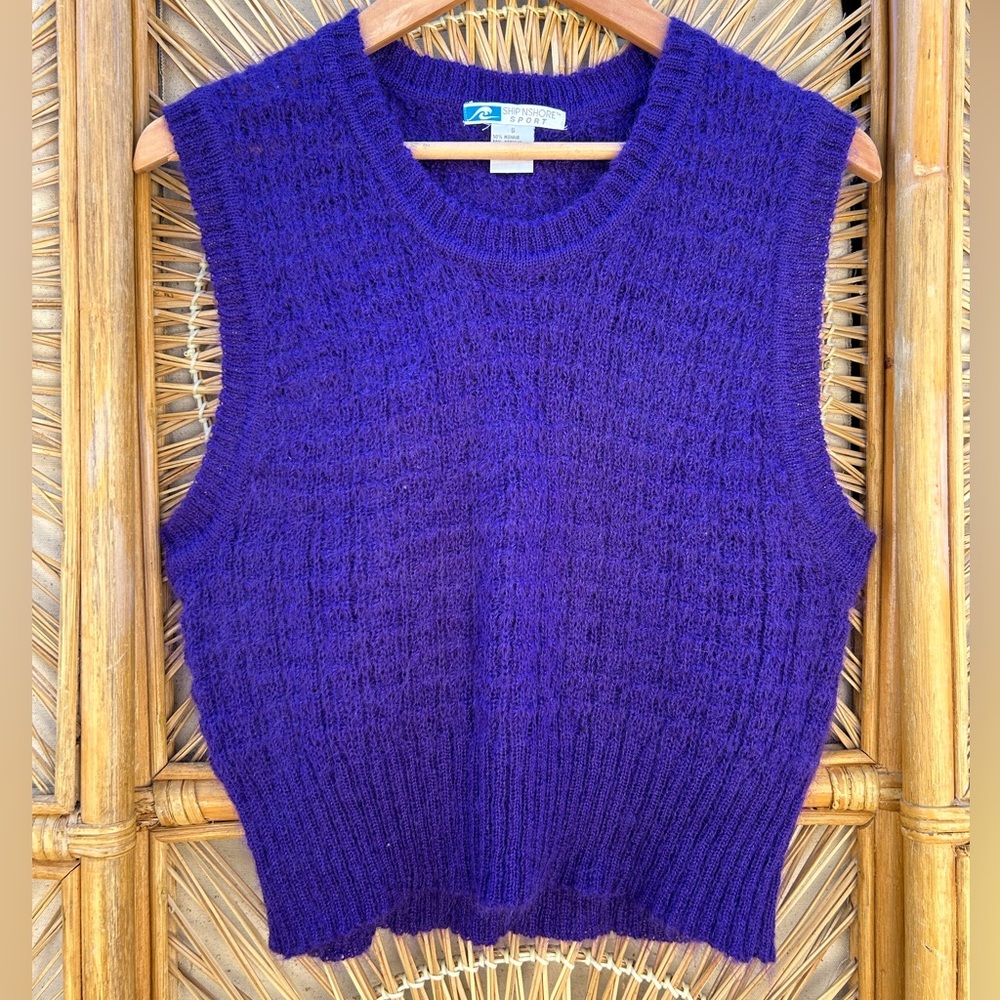 Vtg purple mohair blend loose knit sweater vest